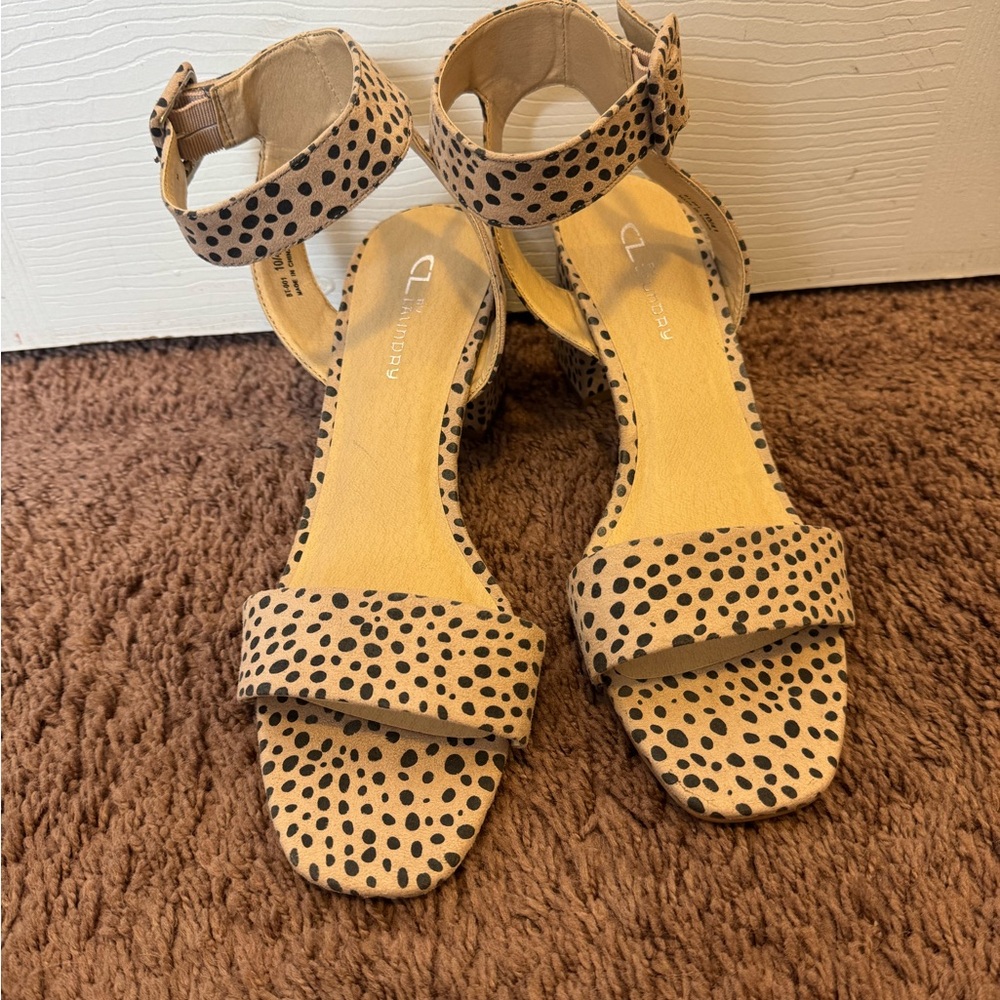 2 FOR $25 CL by Laundry Animal Print Ankle Strap Block Heel Dalmation 10 NEW - Picture 3 of 8